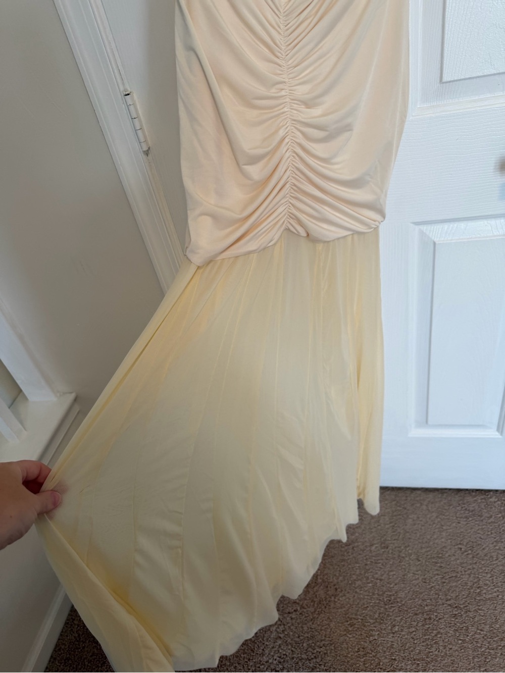 Meshki Ivory Off-Shoulder Slinky Mesh Maxi Dress, Size L 🤍 NWTS - Picture 5 of 7